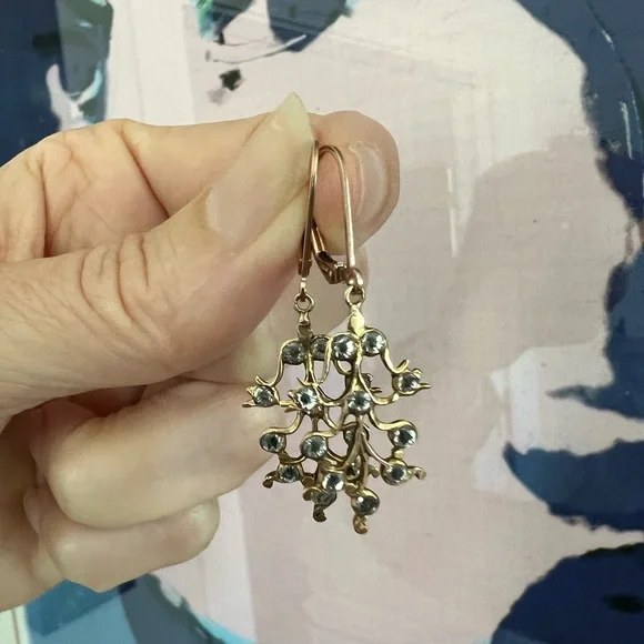 14K dangly vintage earrings with quartz stones - Picture 5 of 5